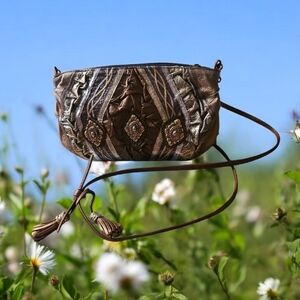 Leather Cross Body Bag Copper Gold Brown Tassels On Strap. Its Beaitiful Velvet